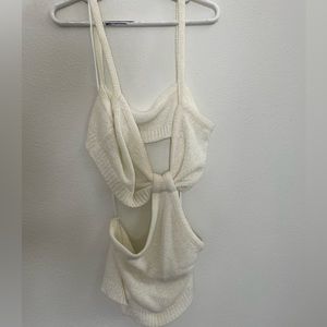 White Knit Cut Out Top